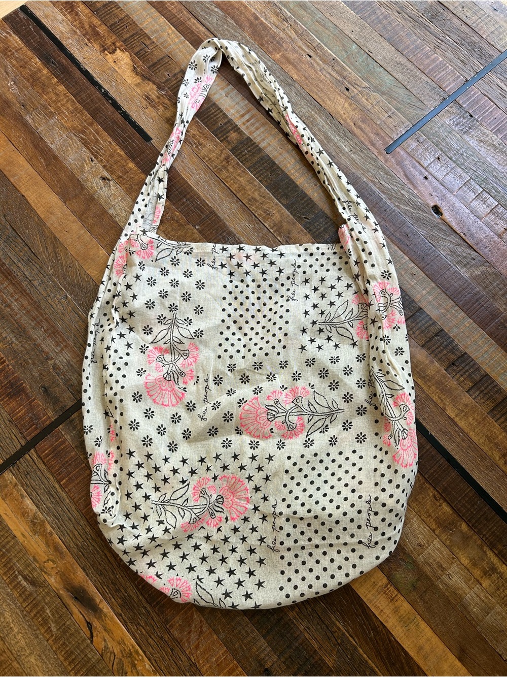 Free People Floral Tote Bag in Cream and Neon Pink